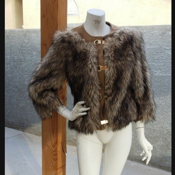 MICHAEL MICHAEL KORS ANIMAL PRINT FUR JACKET COAT - Picture 3 of 10